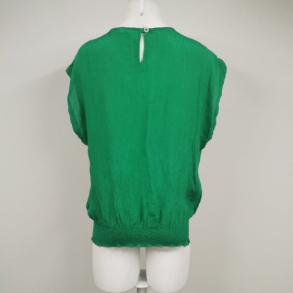 𝅺Forever 21 Cinch Bottom Green Textured  Top - Picture 3 of 4